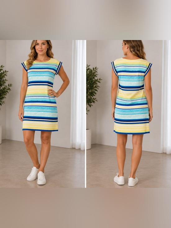 Tommy Hilfiger Dresses & Skirts - Tommy Hilfiger Vintage Multicolor Striped Shift Dress in Yellow, Teal & Navy